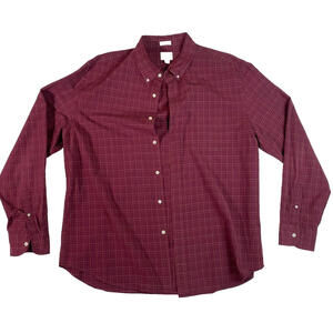 J Crew Red Plaid Classic Secret Wash Shirting 98%‎ Organic Cotton XL